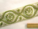 インド刺繍リボン(3.8cm幅 1m)抹茶×オフ白