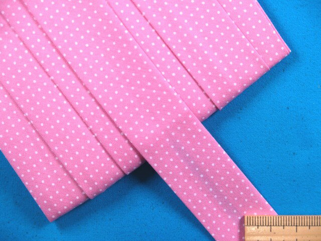 水玉ワイドバイアス（両折れタイプ）ピンク（25mm幅　7m巻）