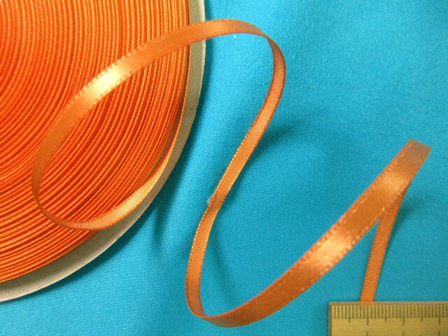 片面サテンリボン（0.4cm幅　50m巻)オレンジ系