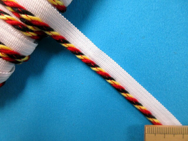 ツイストパイピング(1cm×10m)濃赤×黒×イエロー系