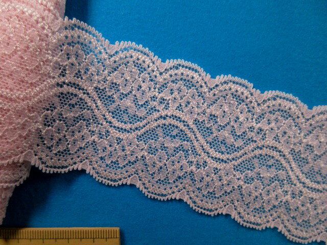 在庫処分ストレッチレース（5.5cm幅　5m巻）ピンク