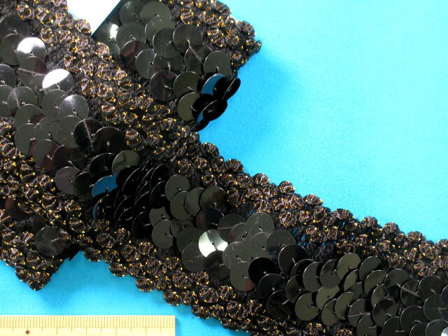 スパンコールストレッチブレード金×黒（5cm幅　2m巻）