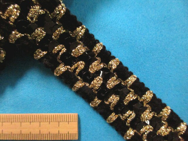 在庫処分スパンコールブレード黒×金（2．8cm幅　3m巻）