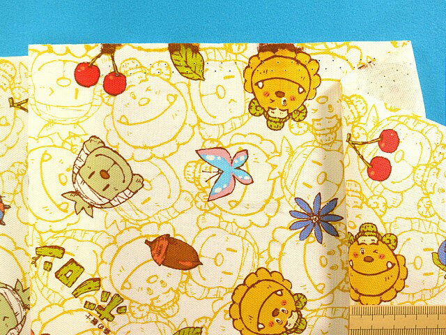 在庫処分綿プリントオックス生地ボノロン　オフ白×イエロー（110cm幅　1m）のサムネイル