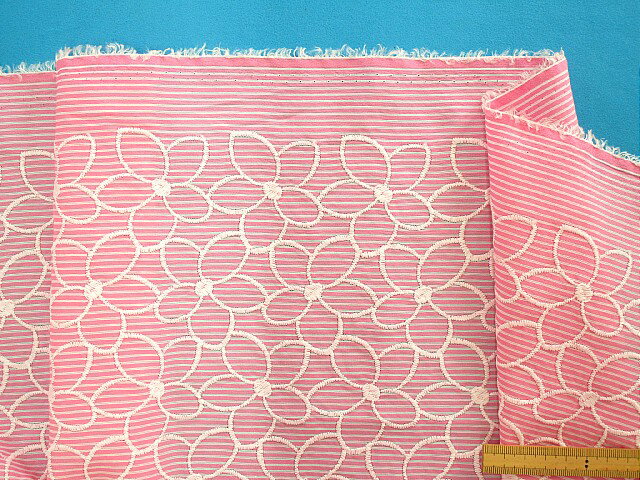 コットンキュプラ刺繍レース生地花・ピンク（105cm幅　2m）のサムネイル