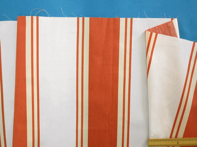 綿マルチストライプ生地(普通地)オフ白×薄レンガ（150cm幅　1．5m）