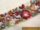 インド刺繍リボン(4.8cm幅 1m)薄グレー×エンジ