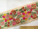 インド刺繍リボン(5.5cm幅 1m)ベージュ×ピンク系×薄金(3)