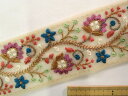 インド刺繍リボン(6.3cm幅 1m)ベージュ×紫(3)