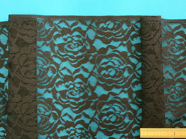 ラッセルレース生地花・黒（110cm幅　2m）