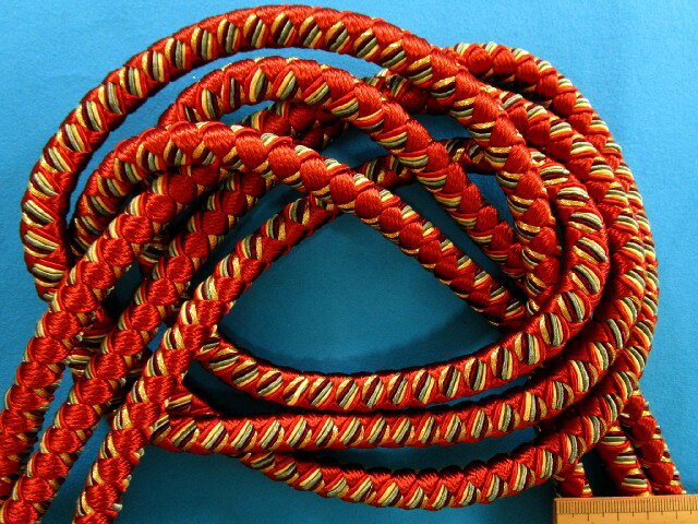 在庫処分和調飾りコード(直径11mm 3m巻)朱赤×グリン×金