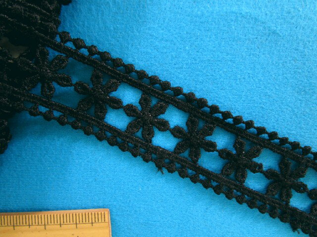 化学蕾丝 - ナイロンケミカルレース（2.5cm幅 3m巻）黒