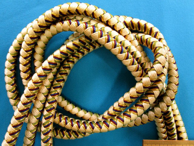 和調飾りコード(直径11mm 1m巻)ベージュ×金×ブルー