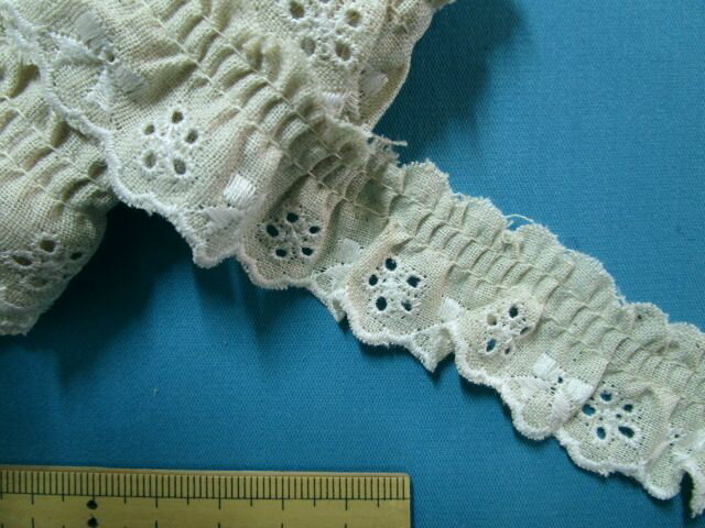 麻ギャザーレース(2.5cm幅 3m巻）渋ベージュ