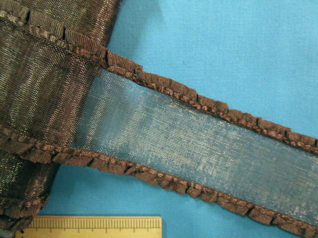 オーガンジーフリルリボン（3.6cm幅 5m巻）コゲ茶