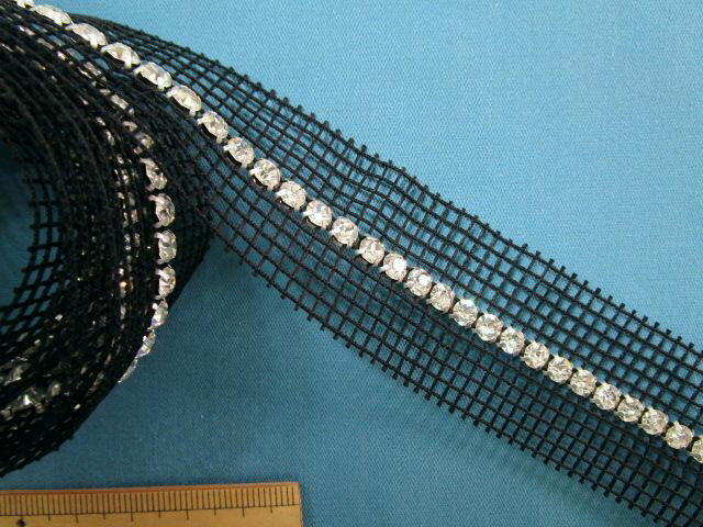 ラインストーンブレード（3cm幅 1m巻）クリア×黒