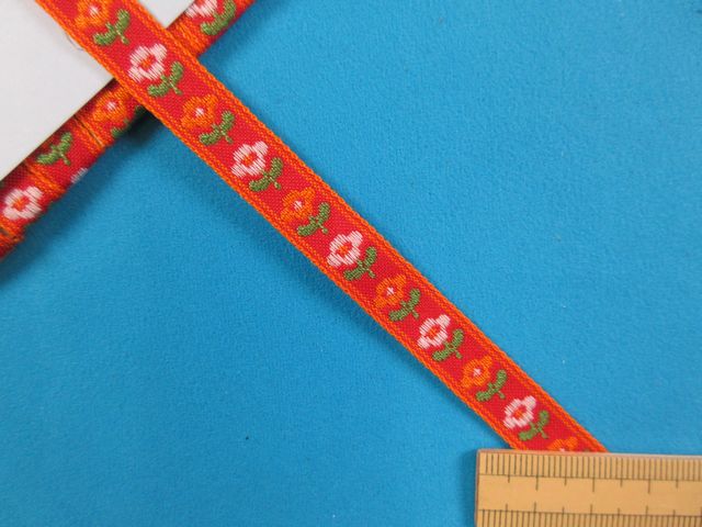 在庫処分チロルテープ（1cm幅　3m巻）赤xオレンジ×オフ白のサムネイル