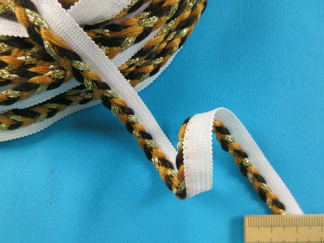 三つ編みパイピング(1.1cm×10m)薄茶×コゲ茶×金