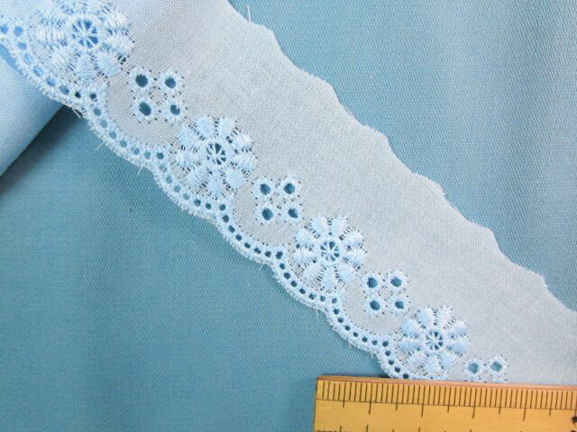 綿レース(3.0cm幅 5m巻）水色