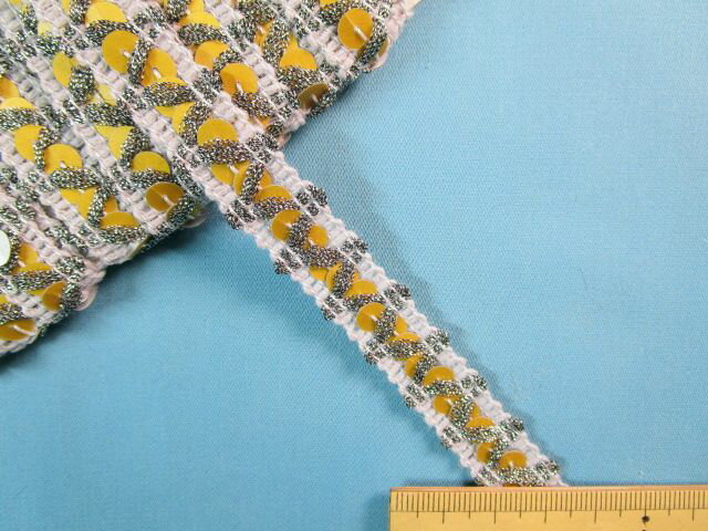 在庫処分パンコールブレードグレー×黒銀×イエローベージュ（1．5cm幅　5m巻）