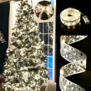 イルミネーションライト リボン 5M 50LED 電池式 オーナメント 電飾 リボンライト クリスマスツリー 巻き付け 飾り クリスマス パーティー 結婚式 カラフル