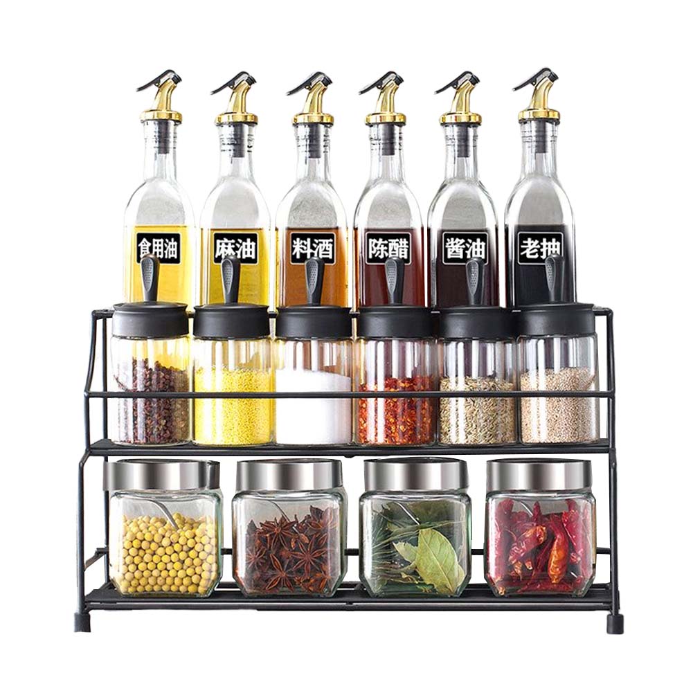 オイルボトル 調味料入れ 17点セット 調味料ボトル オイルポット お店 家庭 キッチン用 ラック付き お..