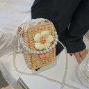 かごバッグ 草編みバッグ スマホポーチ レディース ポシェット 籐バッグ手編み ストローバッグ ビーチバッグ 真珠のバスケット スマホポシェット 携帯ポーチ 斜めがけ ショルダー ポシェット かわいい ミニ ポーチ 縦型 シンプル 夏 通勤 通学 旅行 ビーチ 海辺 花火大会