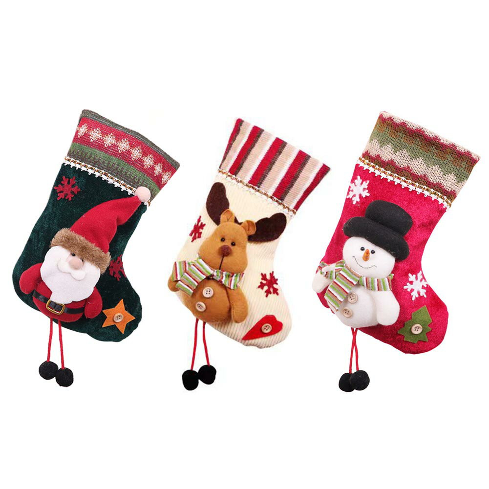 クリスマス 靴下 サンタ プレゼント クリスマスツリー 飾り ソックス オーナメント クリスマスプレゼント 置物 クリスマスソックス お菓子入れ プレゼントバッグ クリスマスツリー 飾り ドア 壁掛け 装飾 サンタクロース 雪だるま トナカイ 3個入り 2