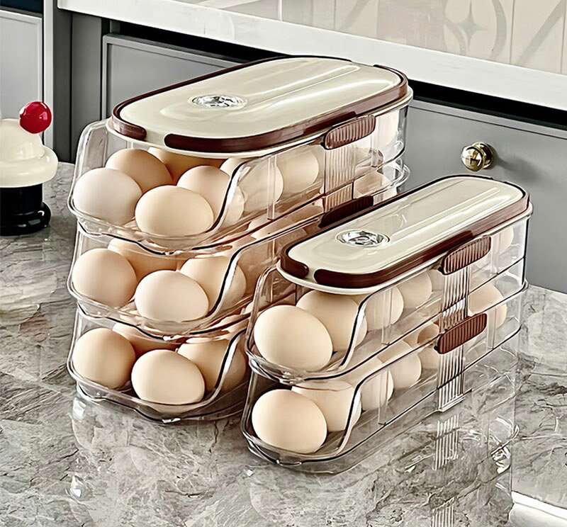 卵入れ 卵収納ボックス 自動ローリング 3段/2段/1段 卵ケース 冷蔵庫用 卵 たまご 収納ケース 省スペース キッチン 卵の容器 取り出し便利 たまご収納 フタ付き たまご収納棚 卵保存容器 卵ディスペンサー