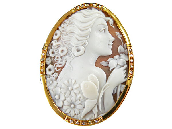 【送料無料】【あす楽対応】【ライモンド カリファーノ作】 K18シェルカメオ ペンダントトップ&ブローチ