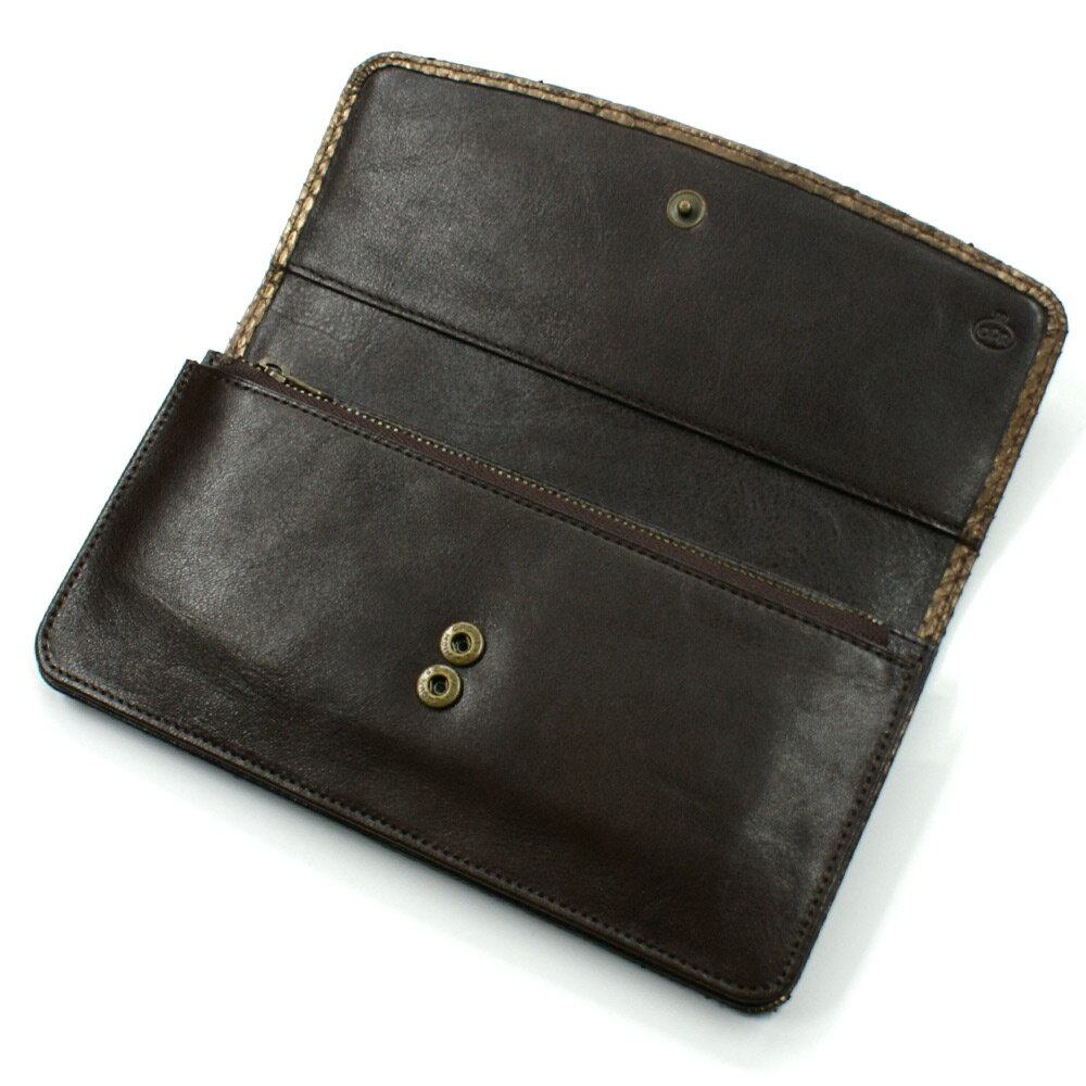 長財布 財布 長札 メンズ レディース ヘビ革 パイソン 蛇革 レザー 牛革 Wホック留め ジャバラ 小銭入れあり カード収納 ポケット収納 ブロンズ チョコ