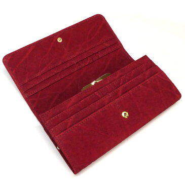 がま口長財布 ガマ口財布 かぶせ 本革 象革 ゾウ革 エレファント 無双仕様 レッド