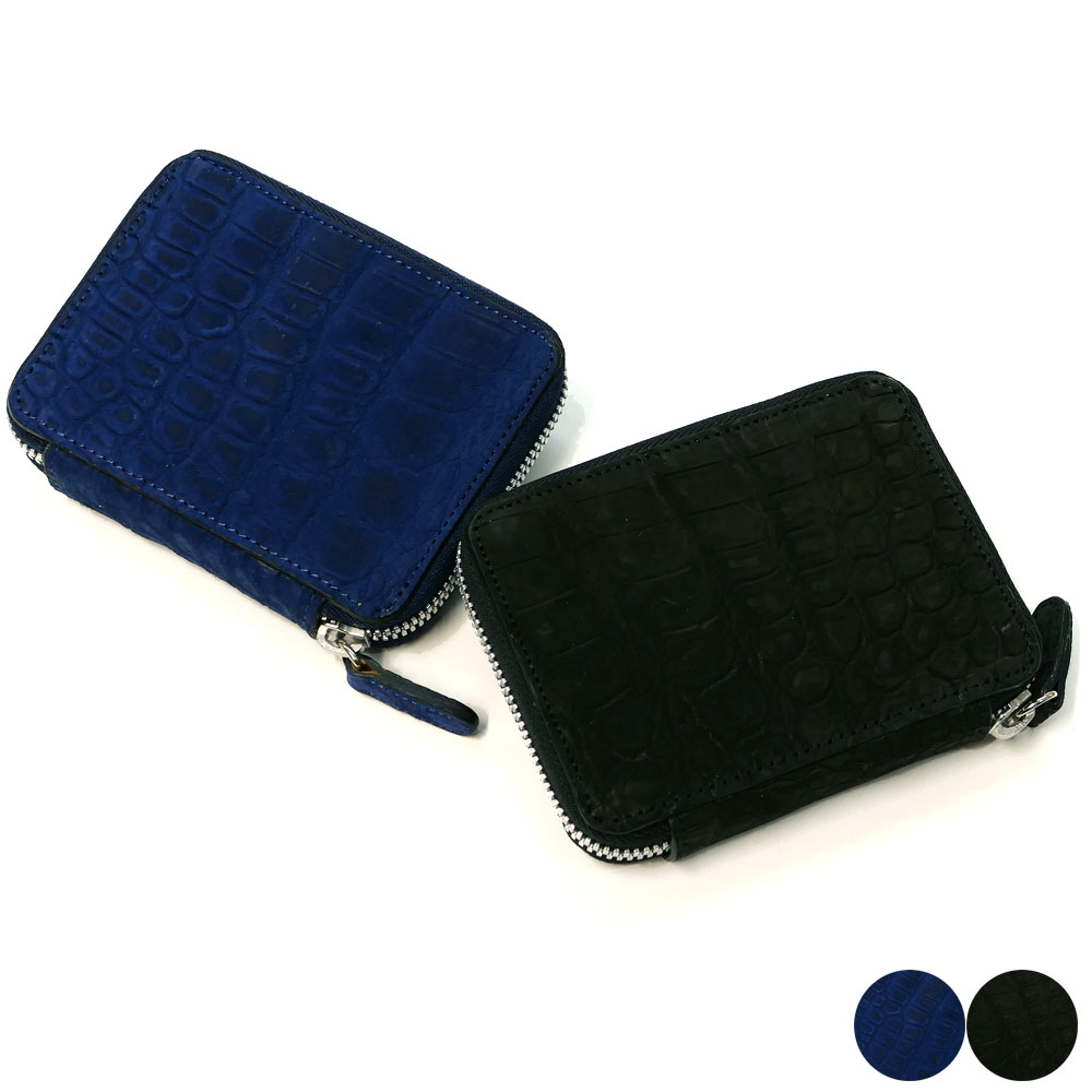 ラウンドファスナー カードケース メンズ レディース 本革 クロコダイル ワニ 鰐 ヌバック 全2色