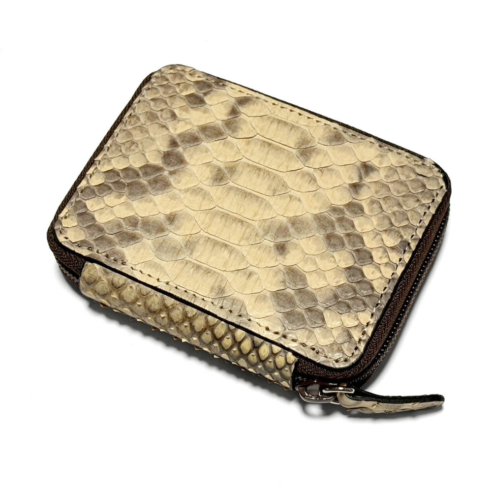 ラウンドファスナー カードケース カード入れ 本革 パイソン マット じゃばら式 大容量 コンパクト 高..