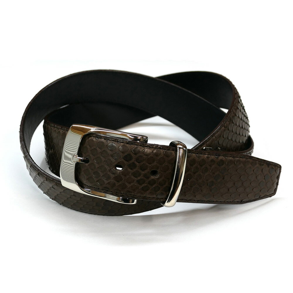ベルト メンズ パイソン モラレスパイソン 蛇革 牛革 レザー 4cm幅 チョコ