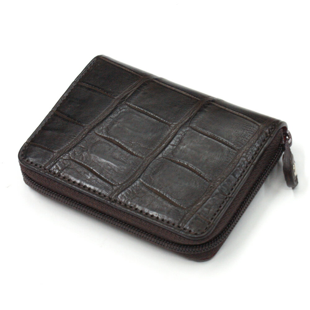 コインケース ラウンドファスナー 小銭入れ メンズ レディース クロコダイル ワニ革 革 財布 ジッパー ギフト 日本製 チョコ