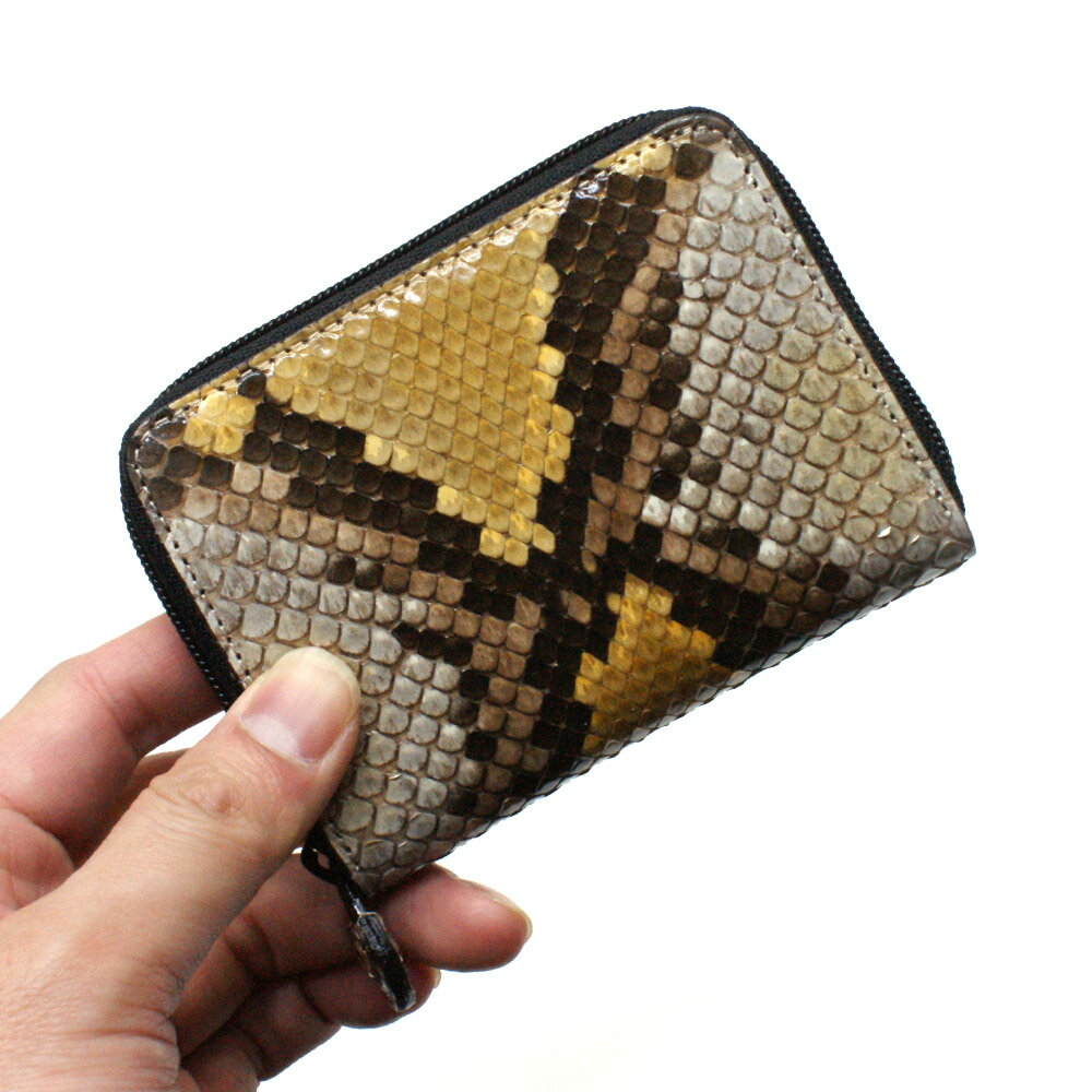 小銭入れ 本革 メンズ レディース ファスナー小銭入れ Ver.2 カード収納 コンパクト 財布 パイソン革 蛇革 ヘビ革 コインケース 本革小銭入れ 日本製 手染め P06 イエロー