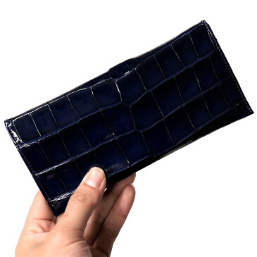 長財布 財布 サイフ 薄型 メンズ財布 レディース財布 クロコダイル革 鰐革 ワニ革 レザー 無双仕様 マチ無し 小銭入れ無し 日本製 グレージング 藍染