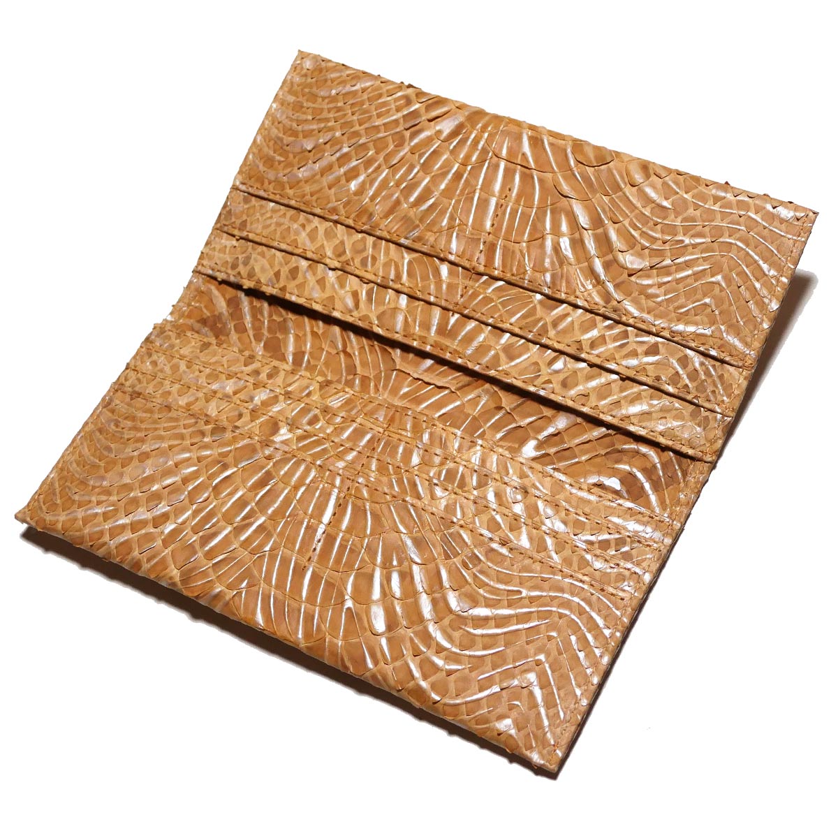 長財布 メンズ レディース ダイヤモンド パイソン 財布 蛇 ヘビ マチ無し 小銭入れ無し ウェーブ柄 オレンジ