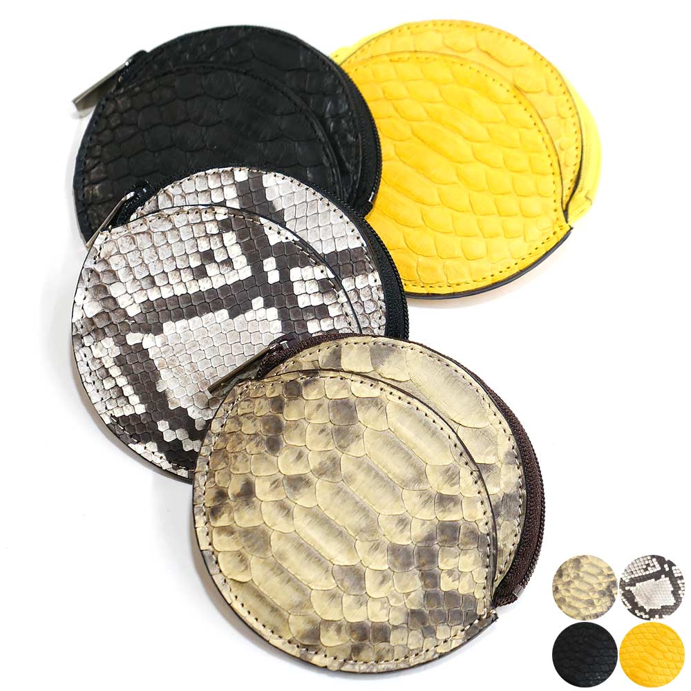 コインケース メンズ レディース 丸型 ファスナー 小銭入れ 本革 パイソン へび革 ヘビ革 薄型 コンパクト 革 レザー ギフト プレゼント 日本製 マット 各色 ベージュ ベリー ブラック イエロー