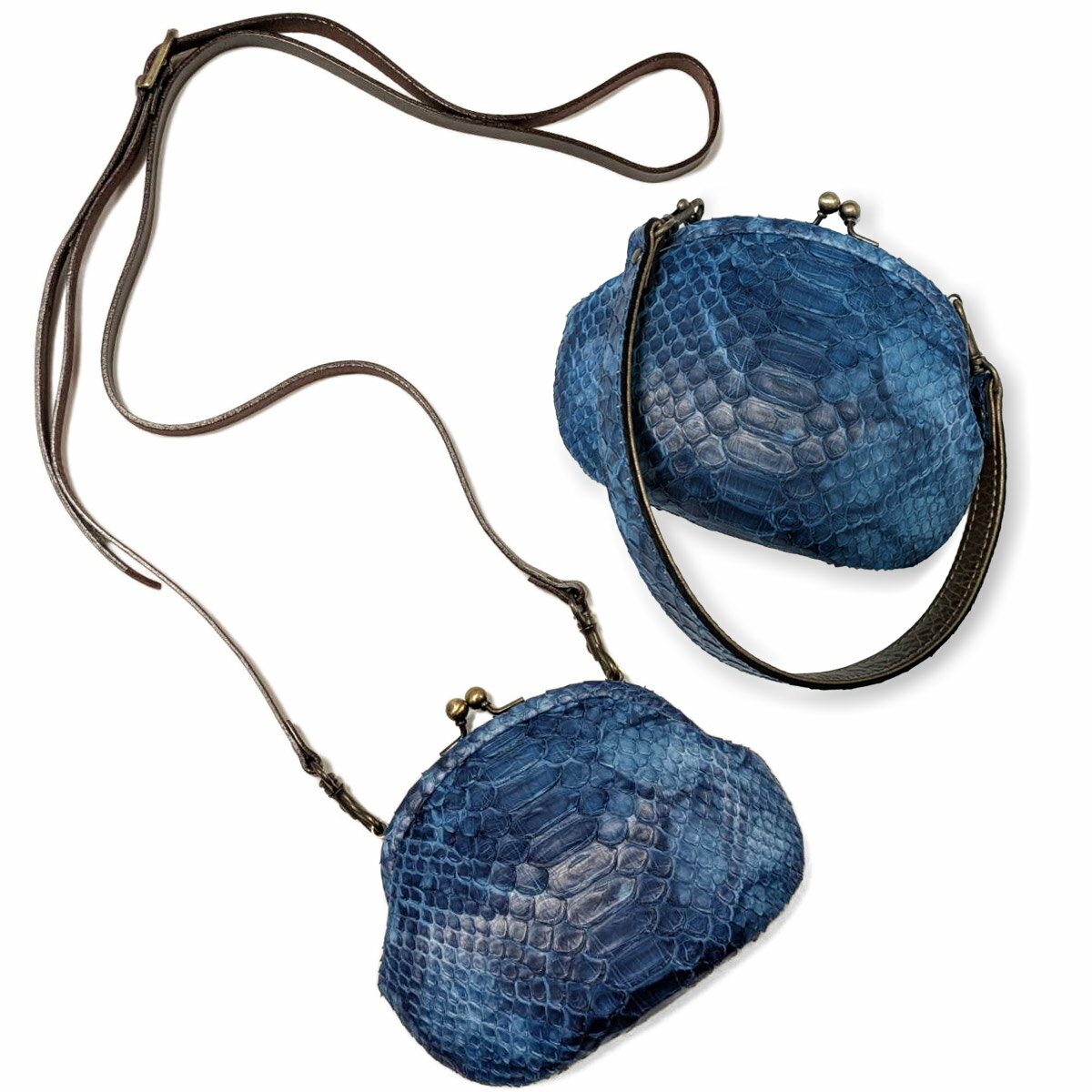 パイソン 群雲 本革 がま口 ミニ バッグ 3WAY / ハンドベルト ショルダーベルト付属 色選択可能 / がま..