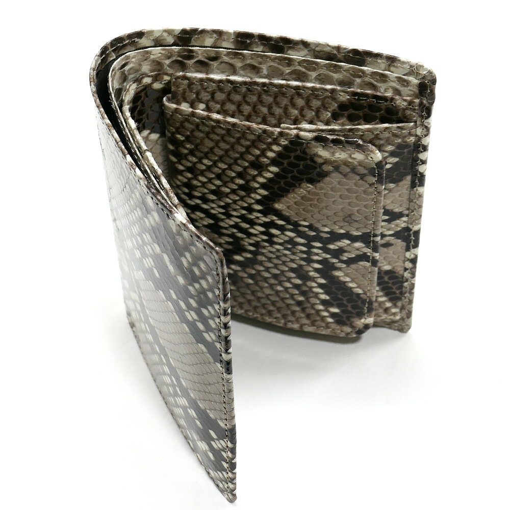 パイソン 財布 メンズ レディース 二つ折り 折り 本革 ボックス型小銭入れ/ パイソン ヘビ革 / ダイヤモンドパイソン グレージング ナチュラル