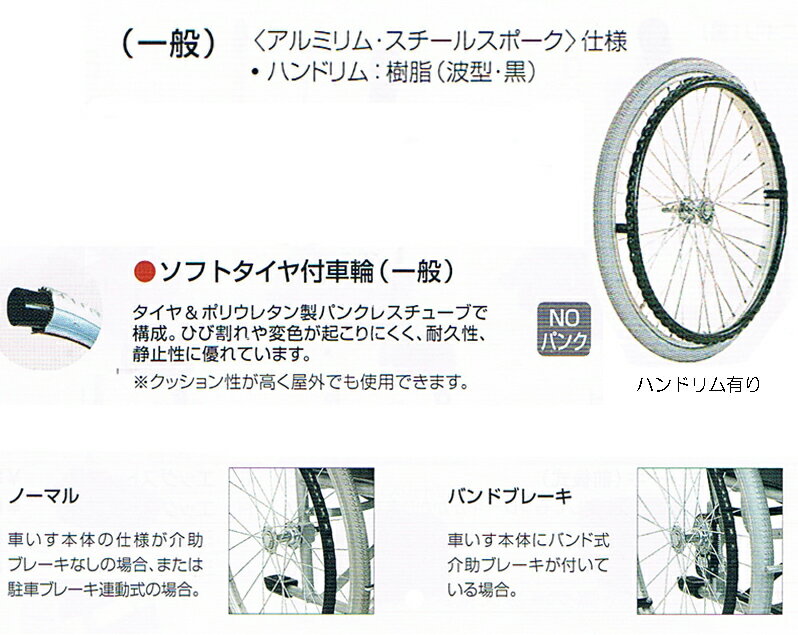 【24インチ】【ソフトタイヤ付】自走用車いす車輪1本【24×13/8】【リム・スポーク・ハンドリム樹脂波型黒】【カワムラサイクル】 2