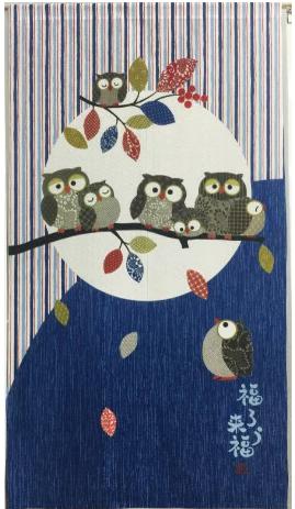 のれん 防炎ふくろう ふくろう お風呂 レトロ 目隠し 壁飾り 可愛い 古民家 銭湯 温泉 和風 メール便送料無料