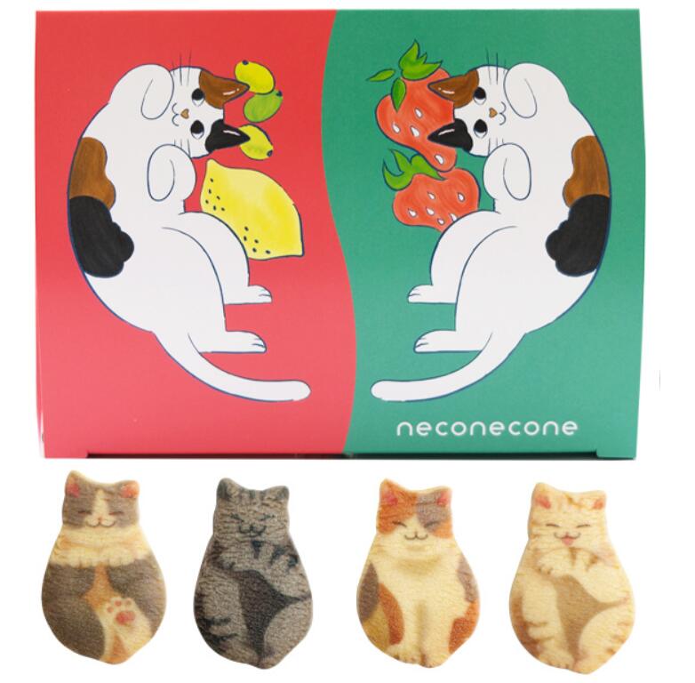 猫 お菓子 neco necone クッキー ( 4枚入 ) キャリコ (三毛猫) Cookie neko 猫 ねこ ネコ Cat キャット