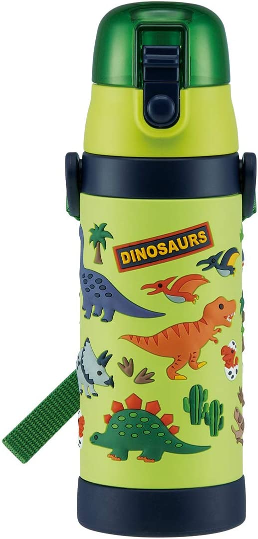 楽天なかのふぁくとりー　楽天市場店3Dロック付ワンプッシュダイレクトボトル 480ml ディノサウルス DINOSAURS 恐竜 水筒 お弁当 夏休み ピクニック 幼稚園 運動会 グリーン 子供 男の子 女の子