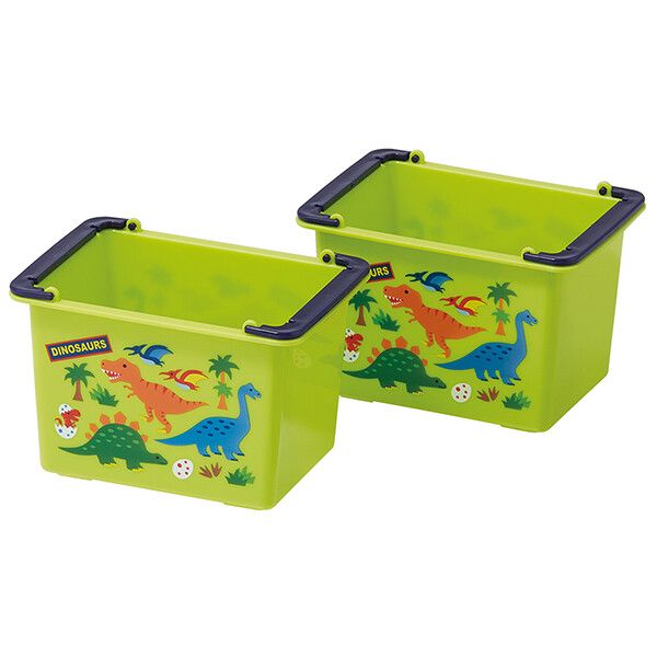 樂天商城 - 重ねられるミニバスケット 2個セット ディノサウルス DINOSAURS (75×117×84mm) 恐竜 収納ボックス 片付け 重ねる グリーン 子供 男の子 女の子