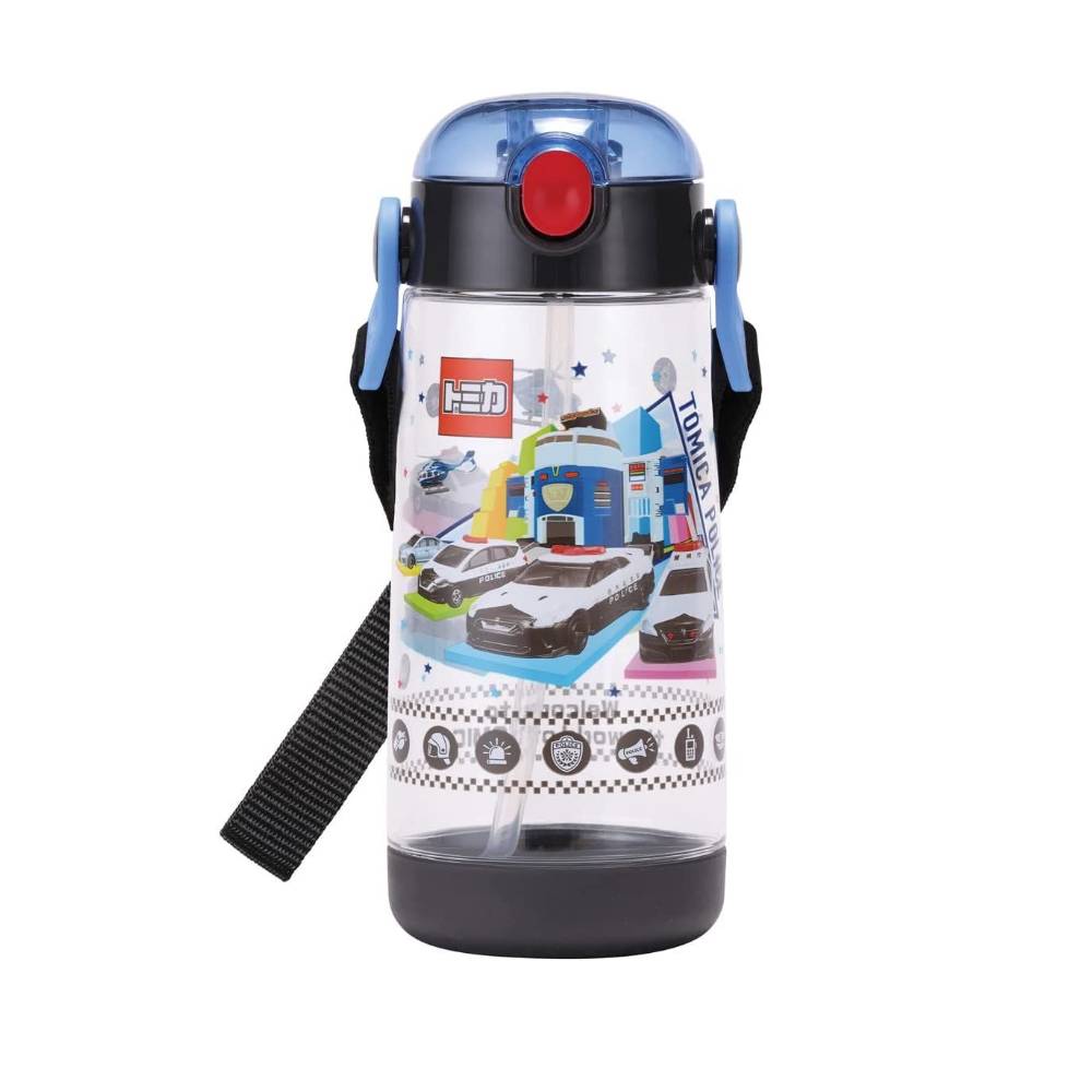 【かわいい乗り物シールつき】トミカ22 ワンプッシュストローボトル 480ml クリアボトル 水筒 ストロー付き パトカー スケーター (Skater) 子供用 日本製 夏休み キャンプ ピクニック 遠足 お弁当 子供 グッズ 2023