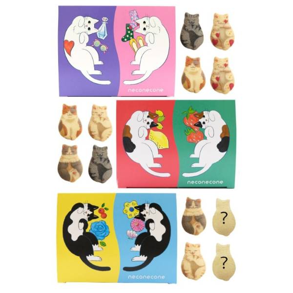 猫 お菓子 neco necone クッキー ( 4枚入 ) ブラン & キャリコ (三毛猫) & ソックス (3種セット）猫 ねこ ネコ Cat キャット ミケ ハチワレ ハート 茶縞 黒縞 黒猫 クロネコ 猫 お菓子 焼き菓子 猫 缶 お茶請け 紅茶 2023 送料無料