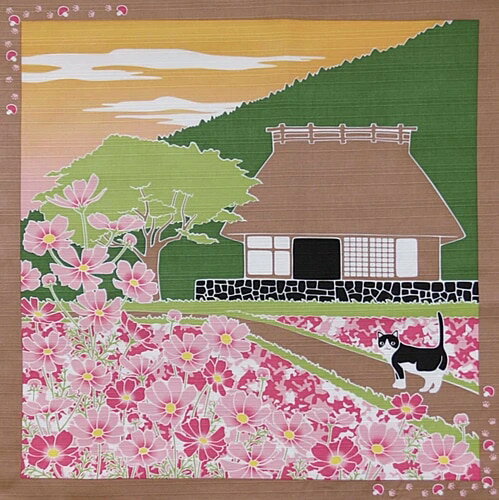 風呂敷 【たまのお散歩】小風呂敷「秋桜」Cosmos(9月・九月・ねこ・猫・ネコ) 50cm 紺 ふろしき 贈答 プレゼント 包み ランチクロス 和柄 ラッピング 敬老の日 2023 ギフト メール便送料無料